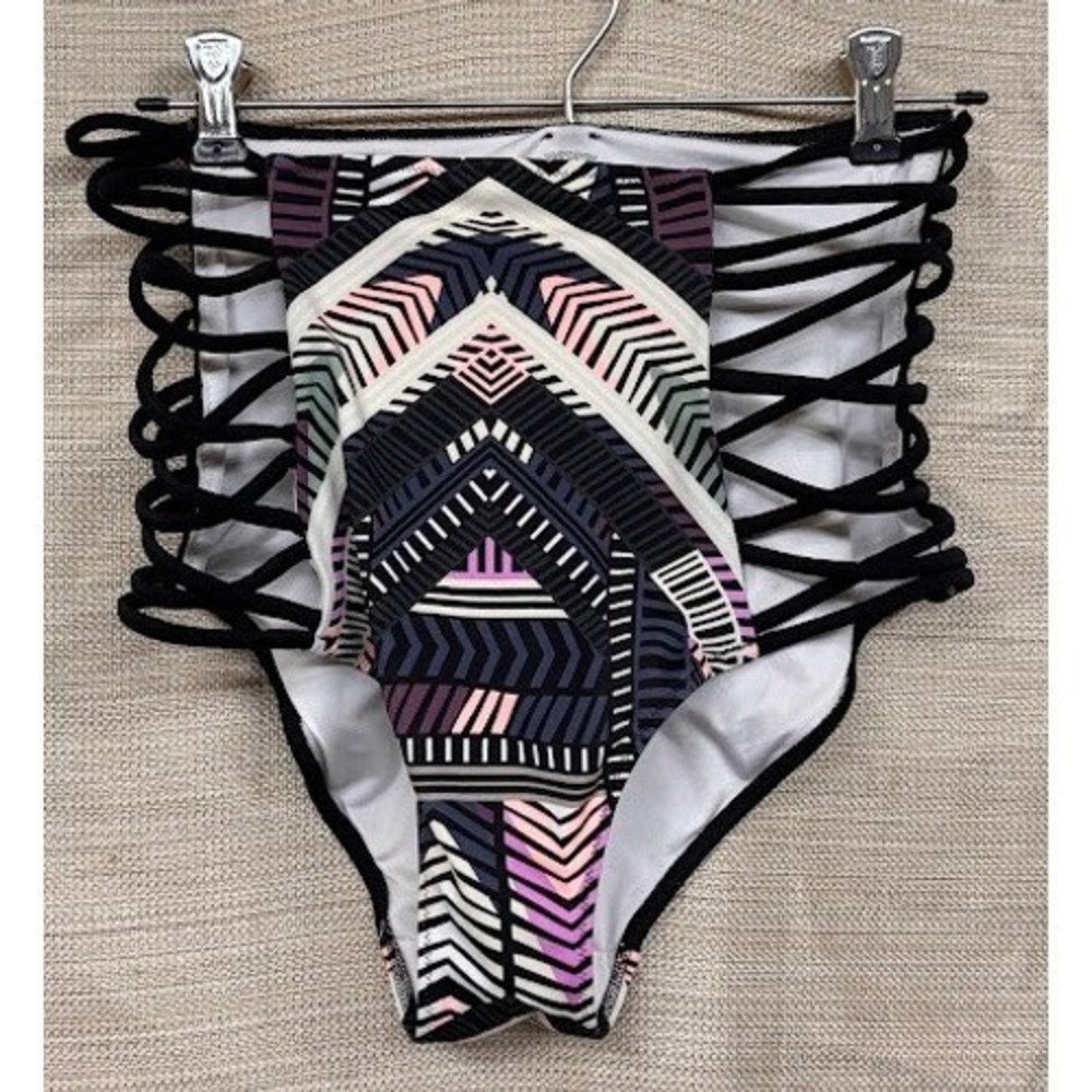 Victoria's Secret PINK High Waist Caged Bikini Bottoms Geometric Tribal Large